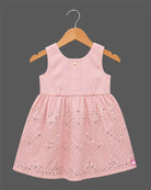 Toddler embroidered party wear frock with mirror work and round neckline