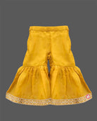Toddler girls traditional embroidered silk short kurti flared sharara bottom set for festive wear
