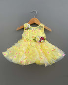 Girls flower applique partywear frock - Light Yellow