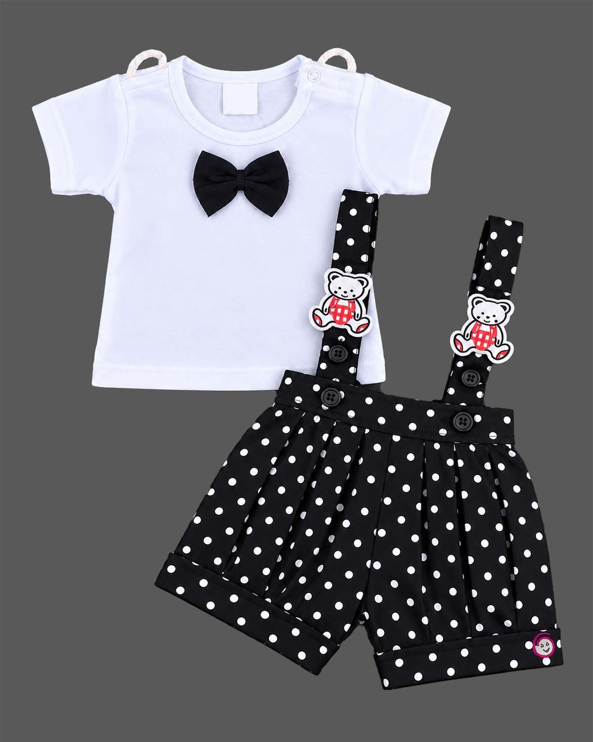 Infant dungaree set with bow tie t-shirt and suspender shorts for baby boys party wear