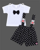 Infant dungaree set with bow tie t-shirt and suspender shorts for baby boys party wear
