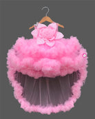 Girls fashion partywear frock with flower detail for birthday, wedding, and reception functions