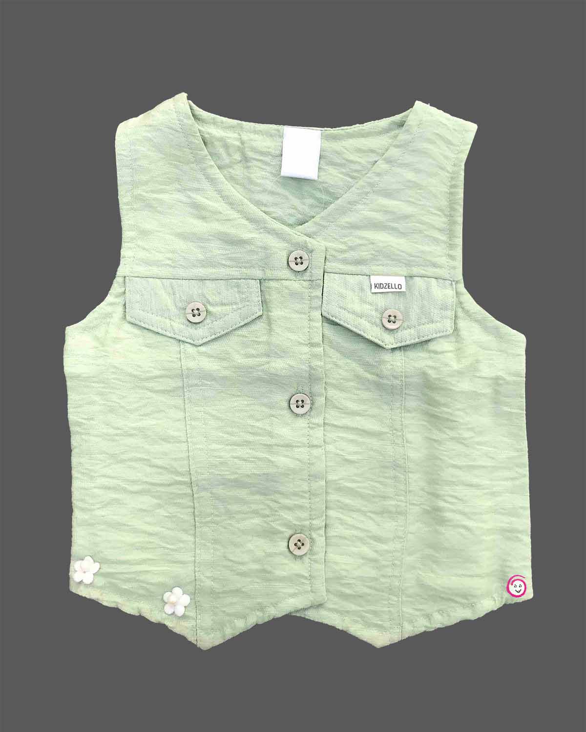 Baby girl slub textured button waist coat top with matching elastic shorts set