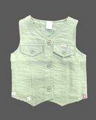 Baby girl slub textured button waist coat top with matching elastic shorts set