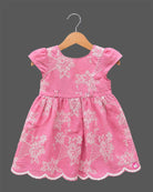 Baby girl Schiffli embroidered casual frock with cap sleeves and scalloped hem