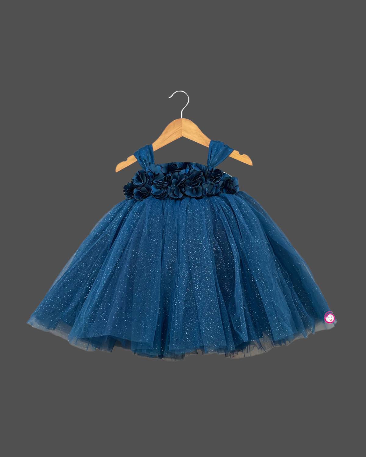 Girls attractive color with ruffled party frock - Ariel Blue