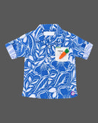 Boys floral printed short sleeve shirt and trousers set featuring patch pocket detail for party wear.