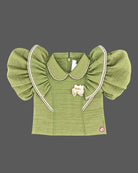 Toddler girls embroidered top and trouser set with statement puff sleeves for festive parties