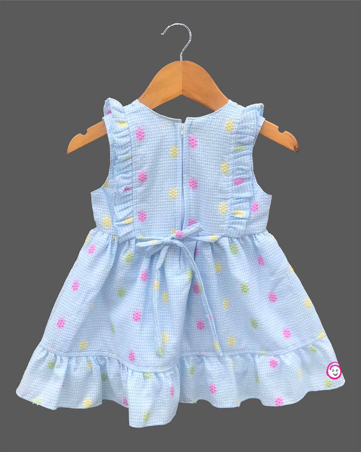 Little princess embroidered cotton casual frock with ruffle sleeves, tiered hem, and decorative front buttons for everyday kids fashion