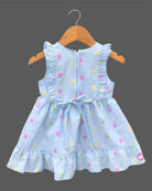 Little princess embroidered cotton casual frock with ruffle sleeves, tiered hem, and decorative front buttons for everyday kids fashion