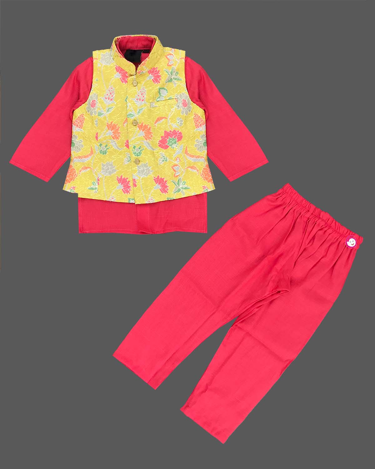 Boys colorful printed modi suit - Pink