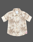 Baby boy floral embroidered cotton shirt with roll up sleeves and spread collar