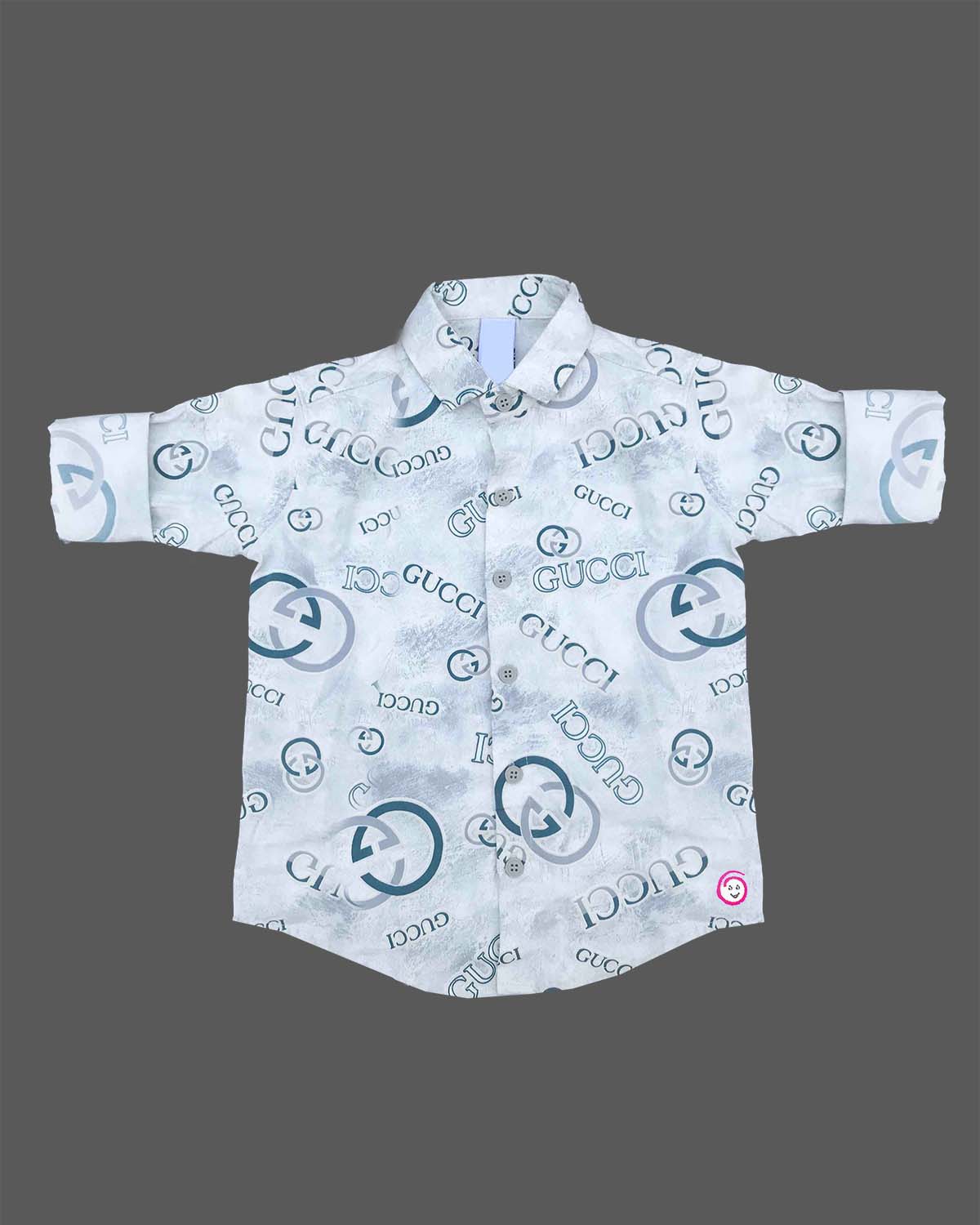 Toddler boys designer printed short sleeve collared shirt with button detail