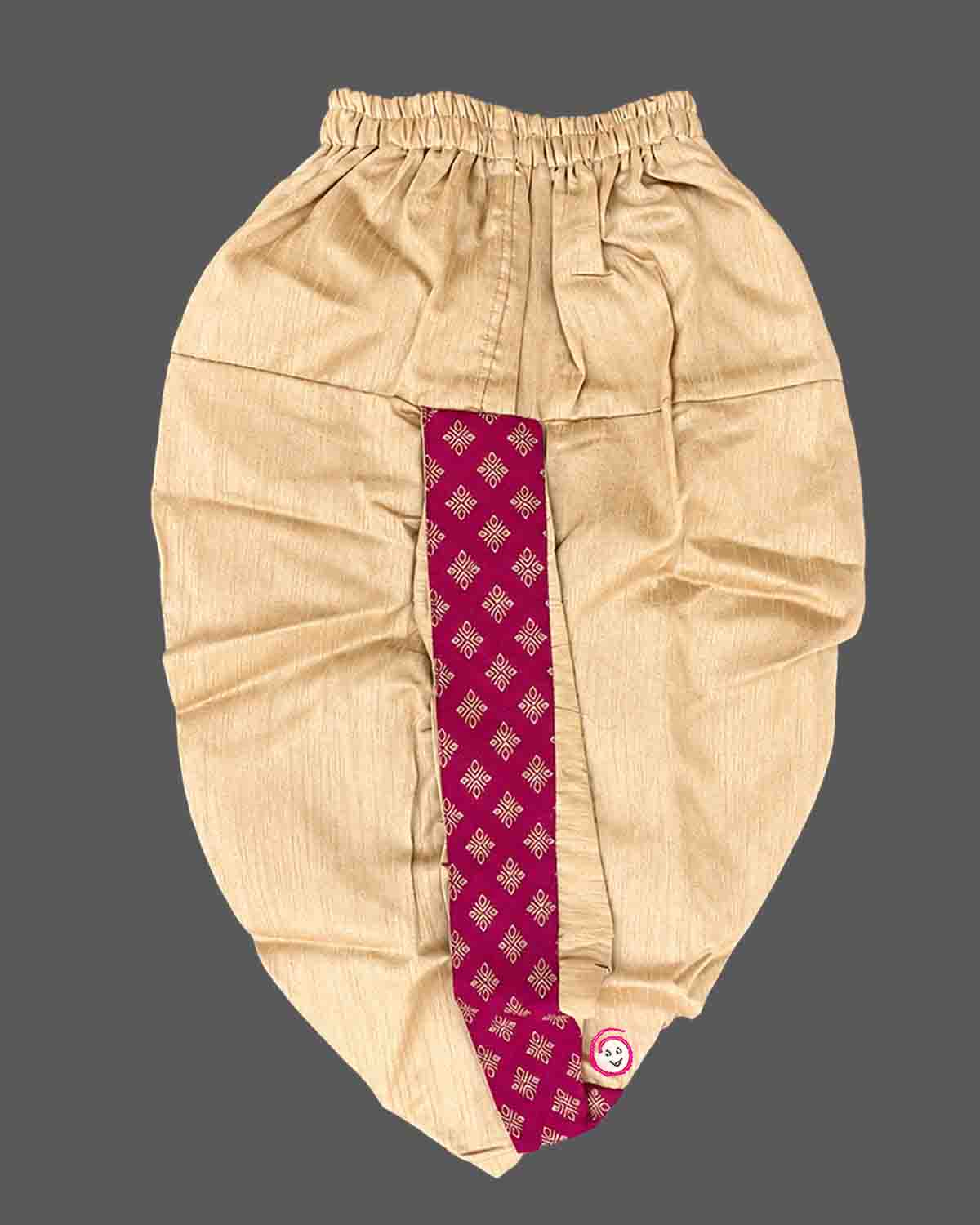 Boys brocade jacquard kids dhoti kurta featuring structured mandarin collar, metallic buttons, and draped pleated pants.