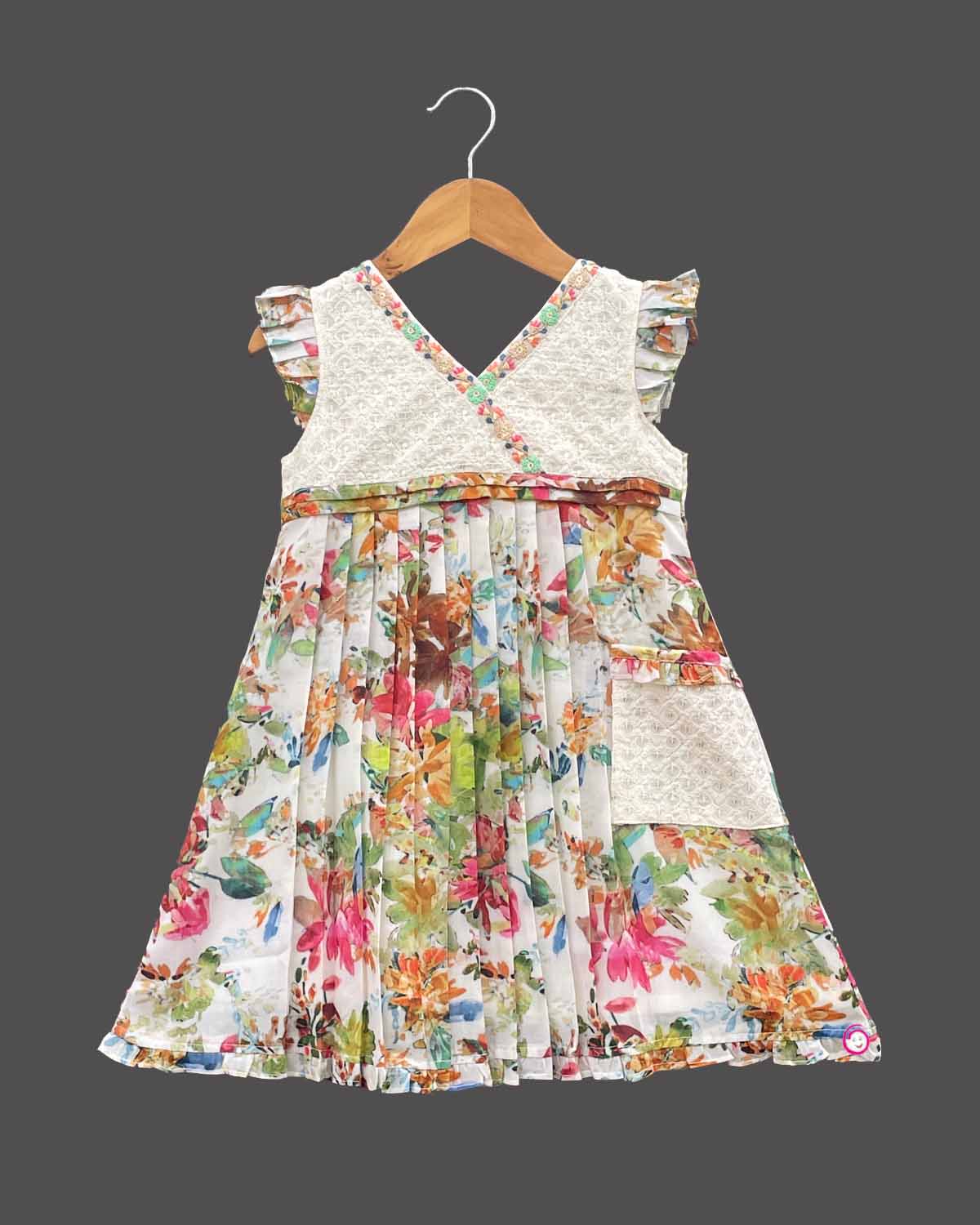 Girls printed casual frock - Cream