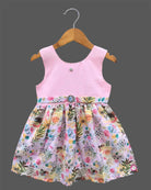Sleeveless Tropical Seashell Print Casual Frock with Gem Waist Accent for Girls