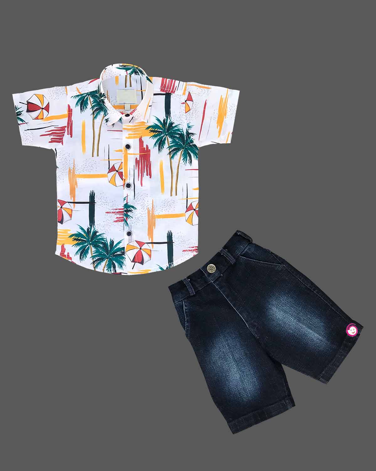 Boys printed shirt with shorts - Yellow