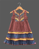 Girls sleeveless design frock - Brown