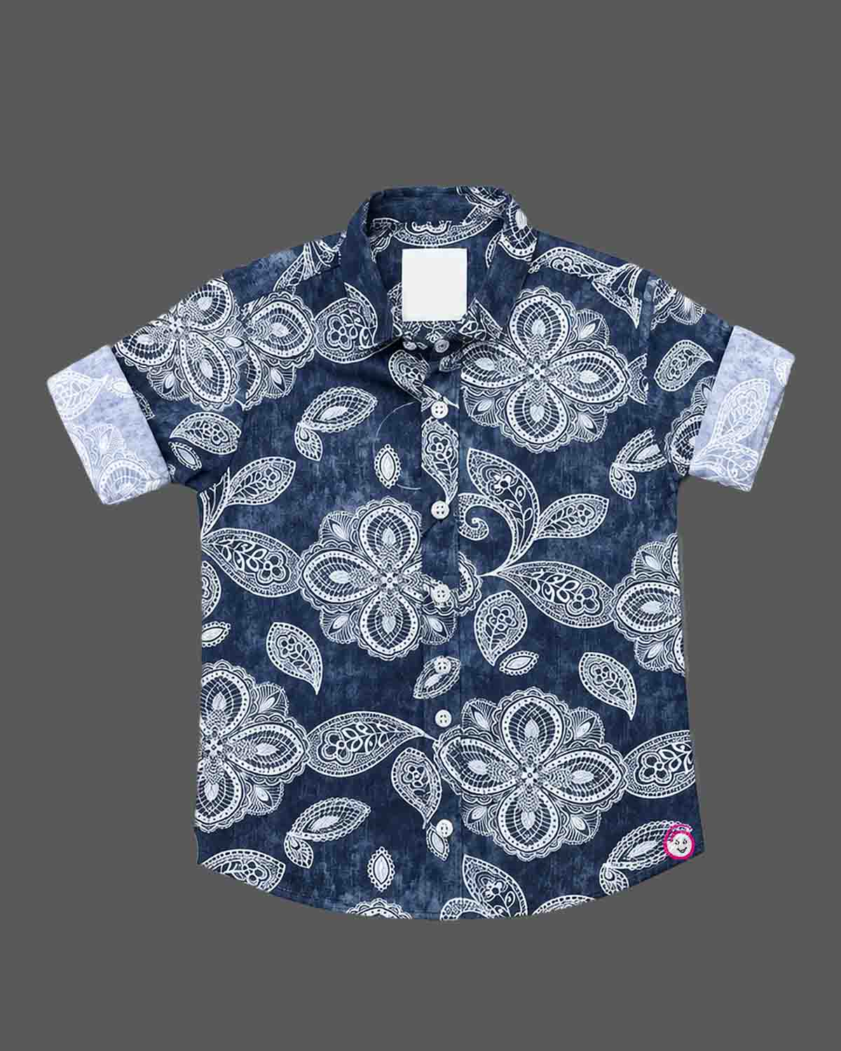 Boys short sleeve printed button down shirt party wear for boys with collar and cuffed sleeves
