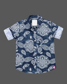 Boys short sleeve printed button down shirt party wear for boys with collar and cuffed sleeves