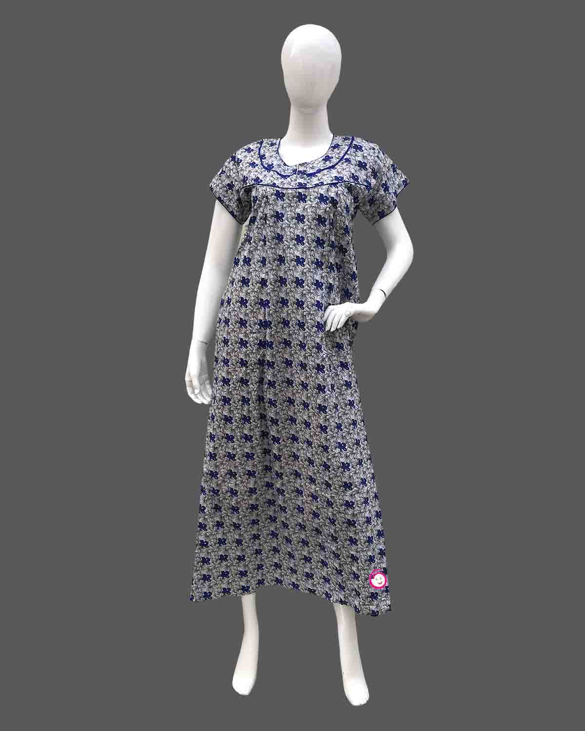 Maternity overall floral printed half sleeve nighty with side zip - Blue
