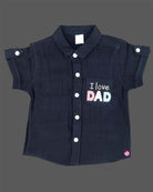 Black premium muslin Cotton short sleeve button down shirt and shorts set with I love DAD pocket design for summer holidays