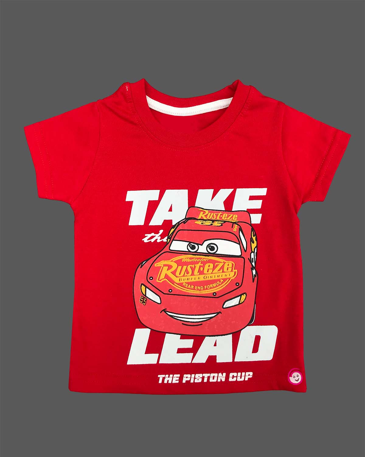 Red graphic t-shirt with racing car print and white elasticated shorts baby boy top and shorts set for summer vacations, playdates, and park outings