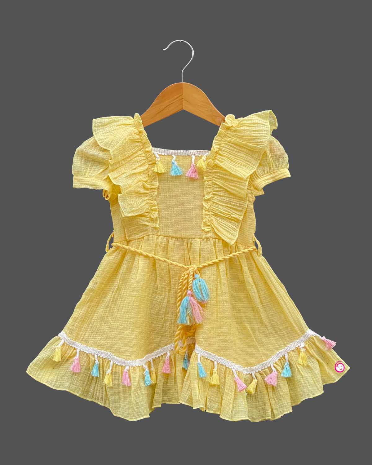 Girls square neck with western frock - Yellow