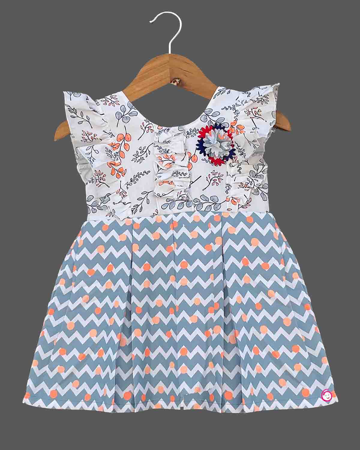 Girls floral design casual frock - Orange