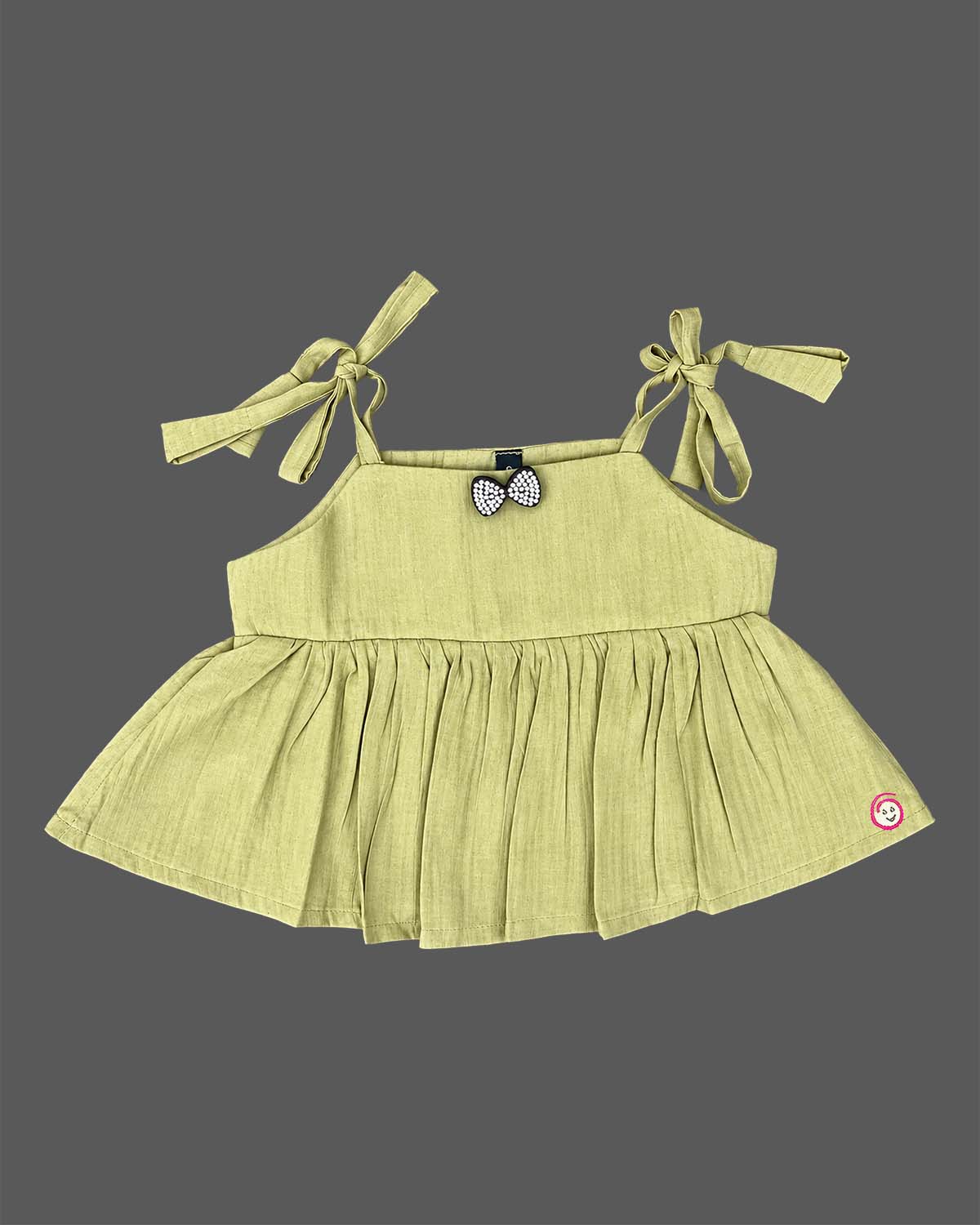 Toddler shoulder tie up sleeveless cotton top with bow accent for girls casual wear and birthday party outfits