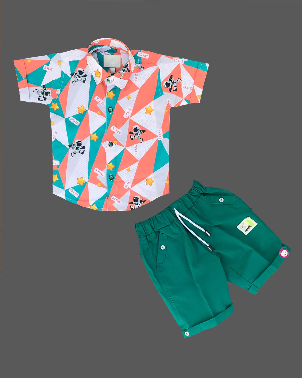 Boys printed shirt with shorts - Pastel Red