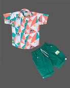 Boys printed shirt with shorts - Pastel Red