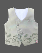 Black and off-white animal printed waistcoat suit set with bow tie for infant boys