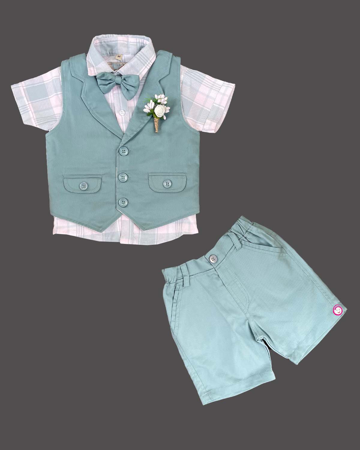 Boys design half sleeve waistcoat set - Pista Green