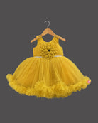 Girls applique ruffled elegant frock - Mustard