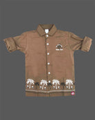 Infant statement piece button down shirt with palm tree border print and chest emblem