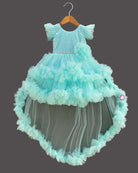 Girls applique ruffled elegant frock - Sky Blue