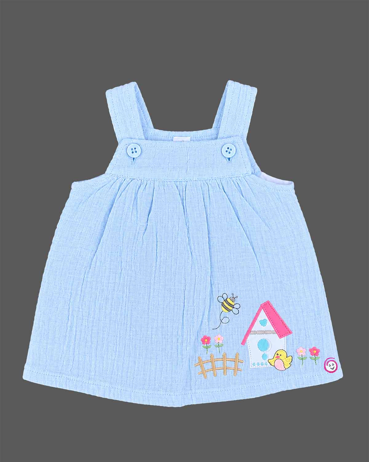 Baby girl cotton pinafore dress with frill sleeve printed t-shirt set for casual wear