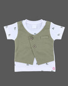 Infant cotton t-shirt with attached waistcoat and matching shorts set for boys casual wear