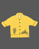 Sun yellow cotton full sleeve casual shirt with black embroidery for little boys