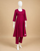 Maternity solid pintuck cotton kurta suit set with printed dupatta and straight pants