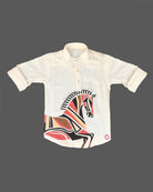 Boys overall printed kurta shirt - Cream