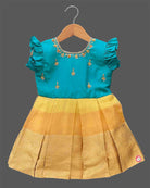 Infant cotton silk frock with ethnic embroidery and pleated zari skirt for festive wear