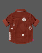 Boys embroidered corduroy shirt featuring spread collar and button closure for party wear