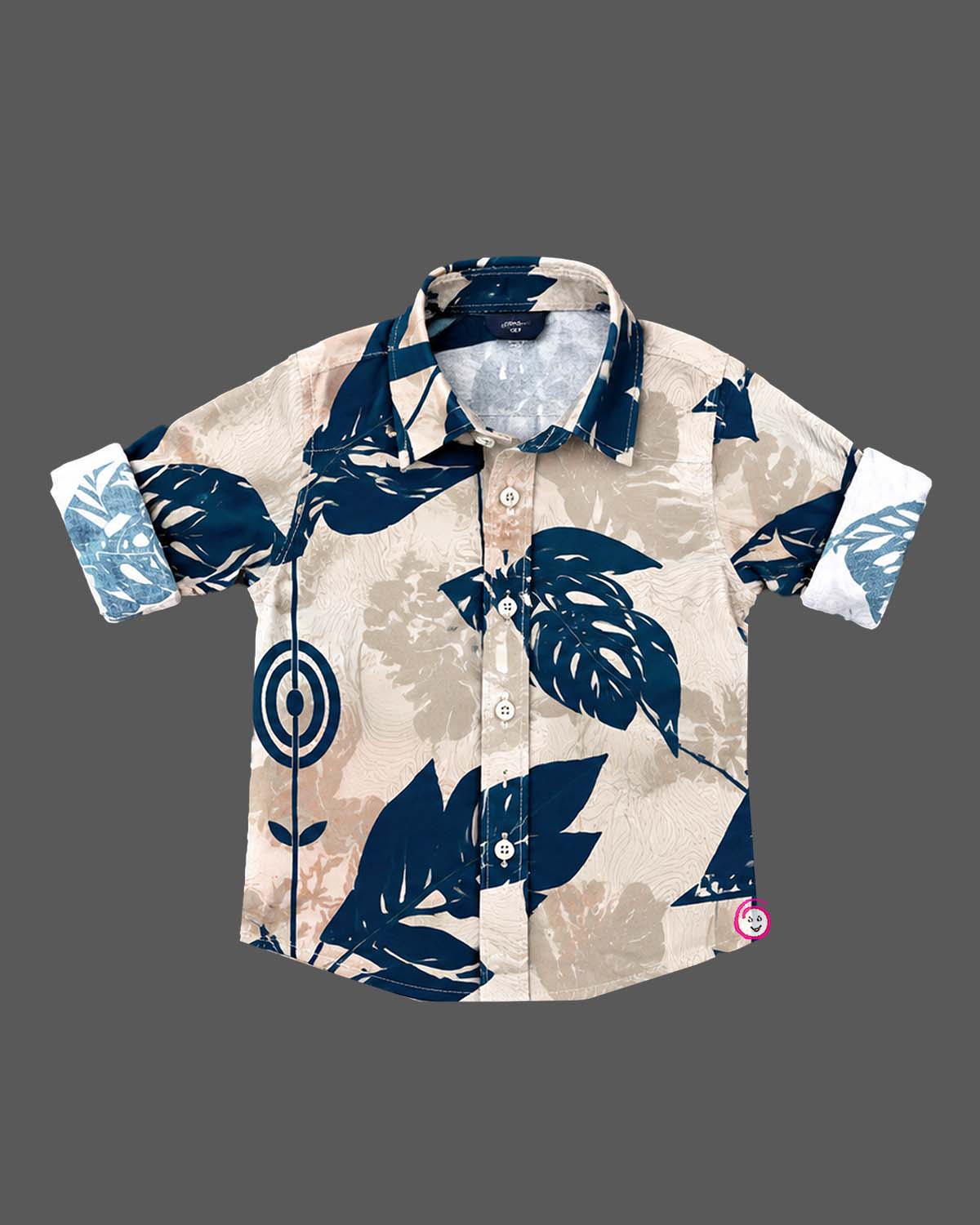 Botanical print button down shirt featuring convertible roll up sleeves in party wear for boys