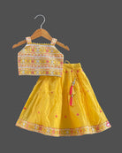 Girls printed with sequin ethnic choli -  Pastel Yellow