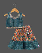 Girls sleeveless with choli set - Dark Green