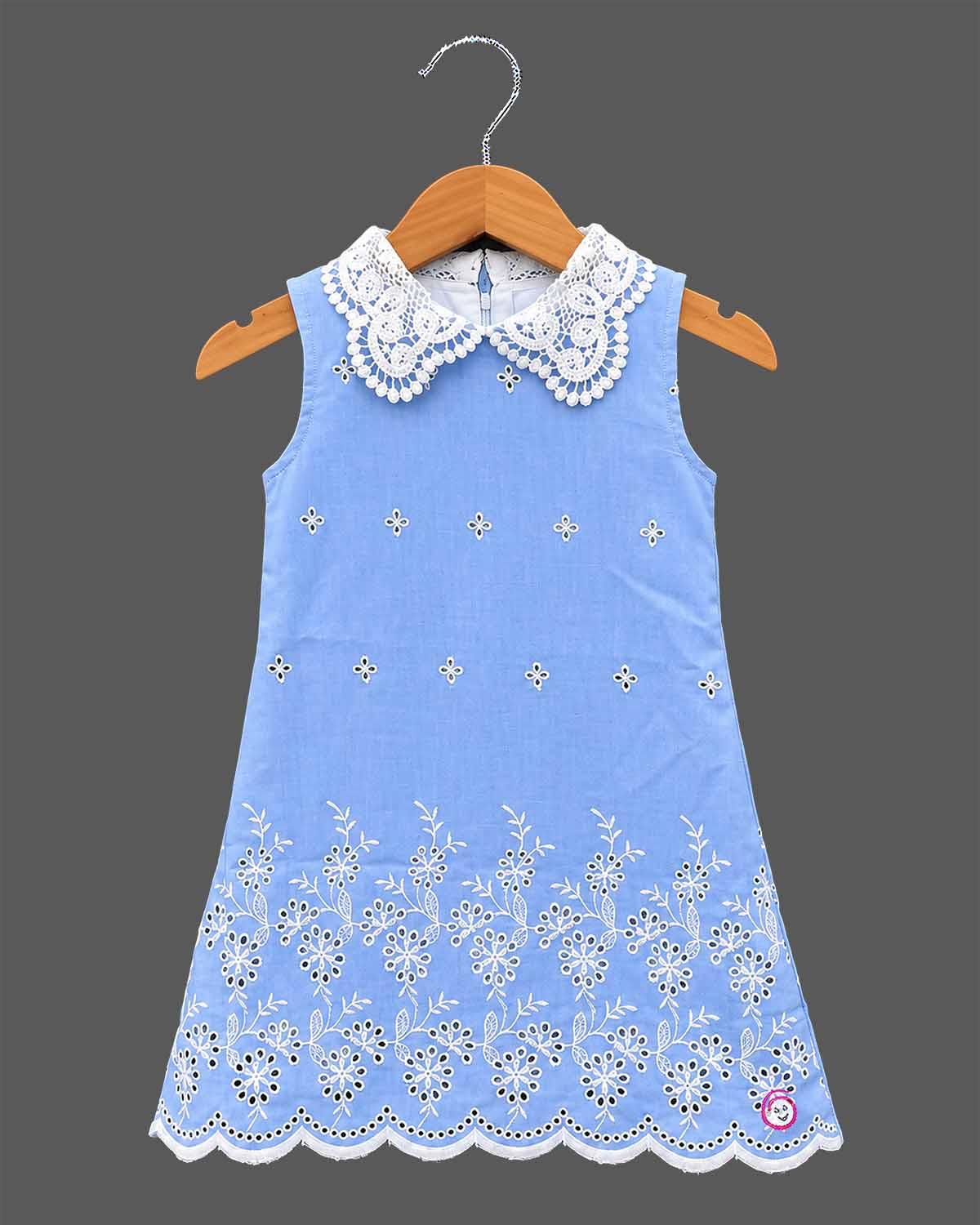infants frock with lace collar for girls casual wear and birthday party