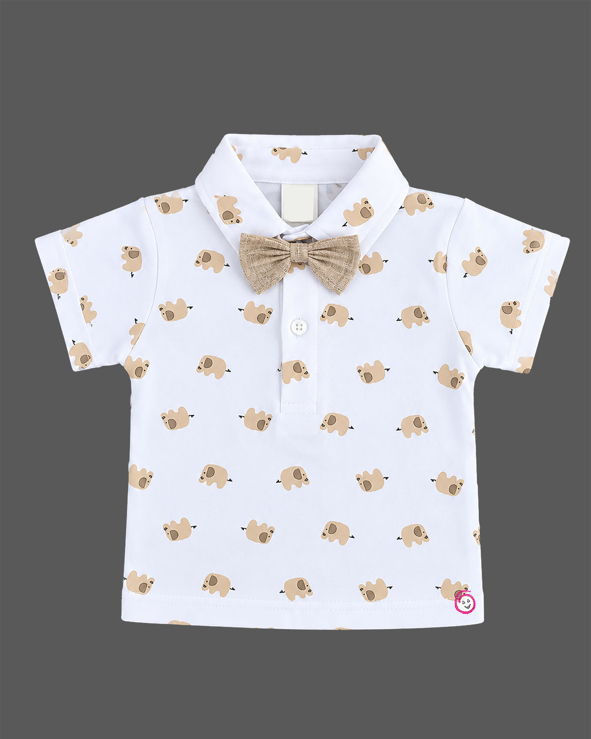 Boys suspender set with animal print polo shirt bow tie and checked shorts