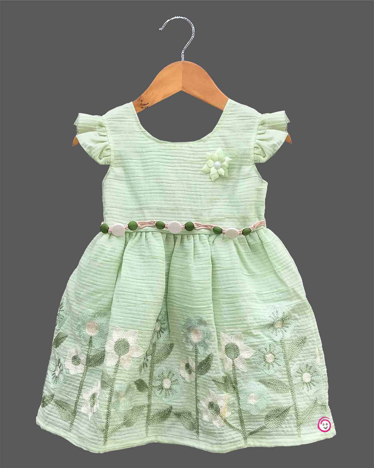 little princess embroidered cotton frock with frill sleeves for festive wear